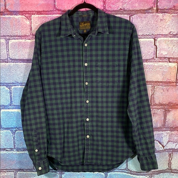 Lucky Brand Slim Fit Plaid Shirt M Green Purple Flannel Stretch Button-Up Casual - Picture 1 of 8